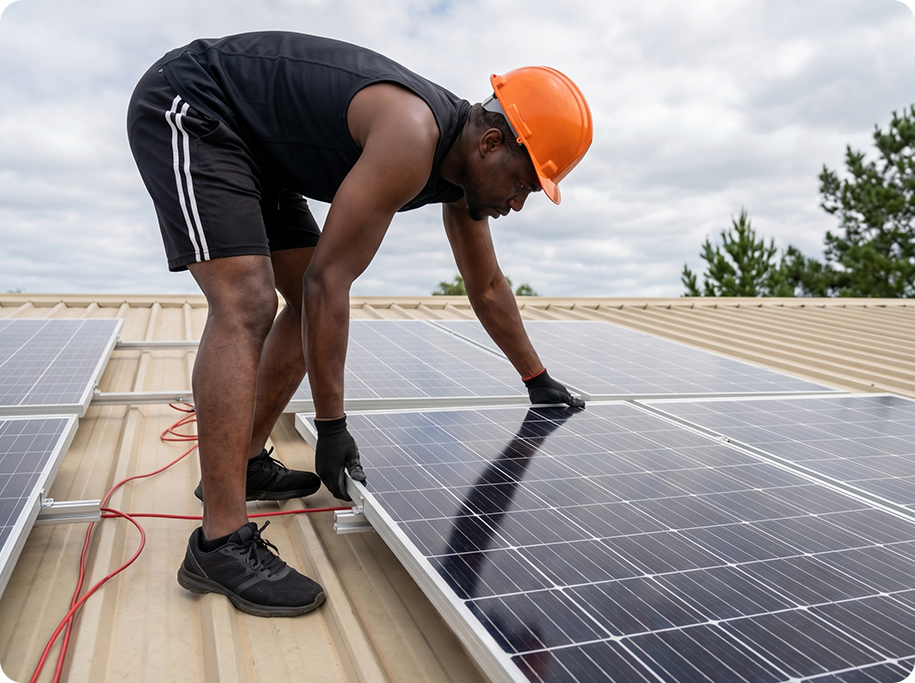 Installer at solar panel site