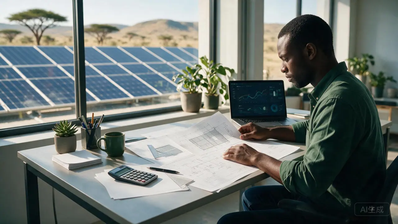 Engineer reviewing a solar and energy storage design